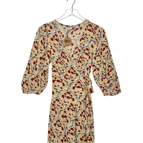 NWT BILLA 77 Bellview Floral Wheat Boho Puff Sleeve Wrap Maxi Dress Sz XS - Picture 4 of 16